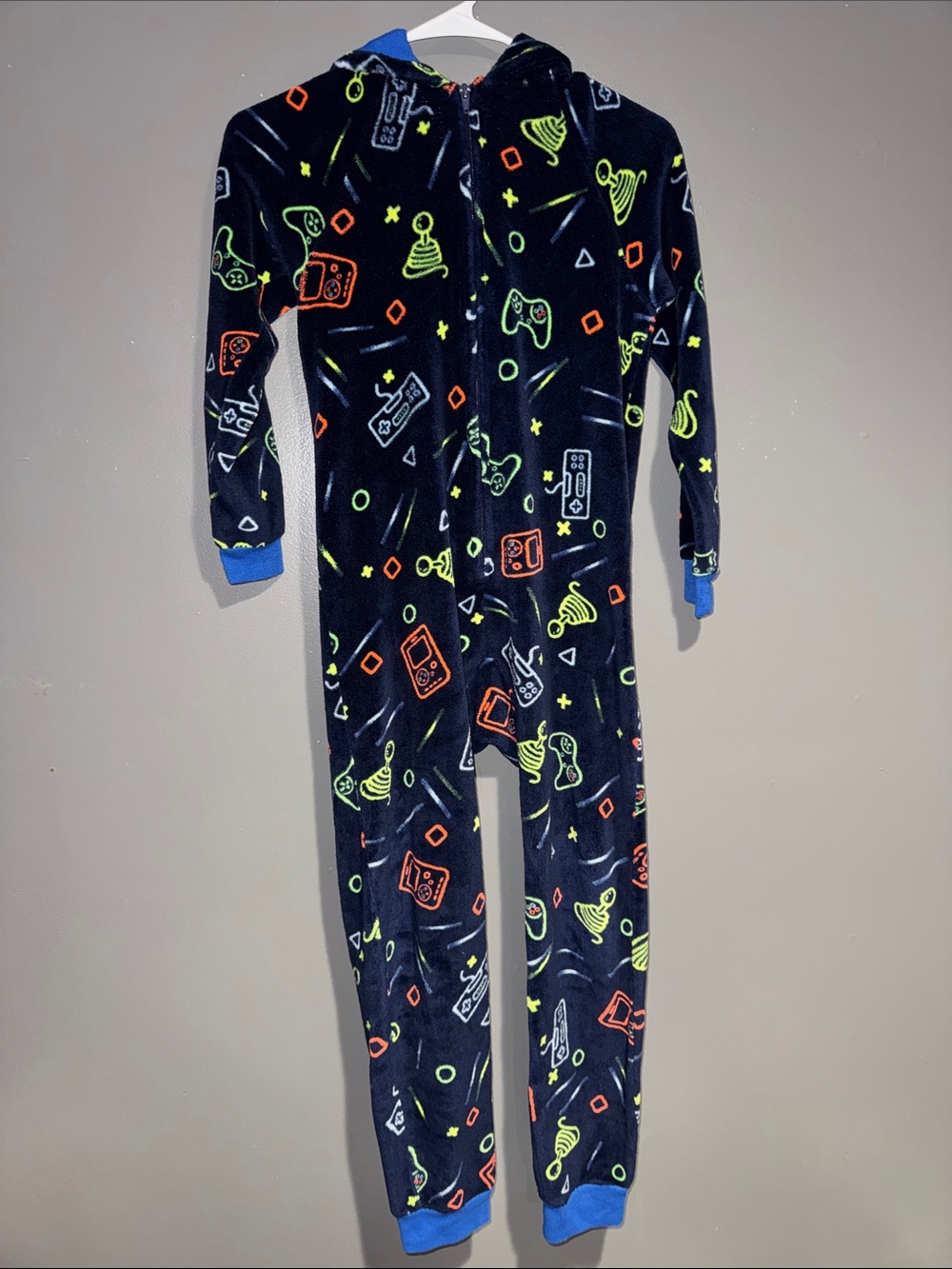 Cat & Jack Navy Gaming Icon Hooded One-Piece Footie